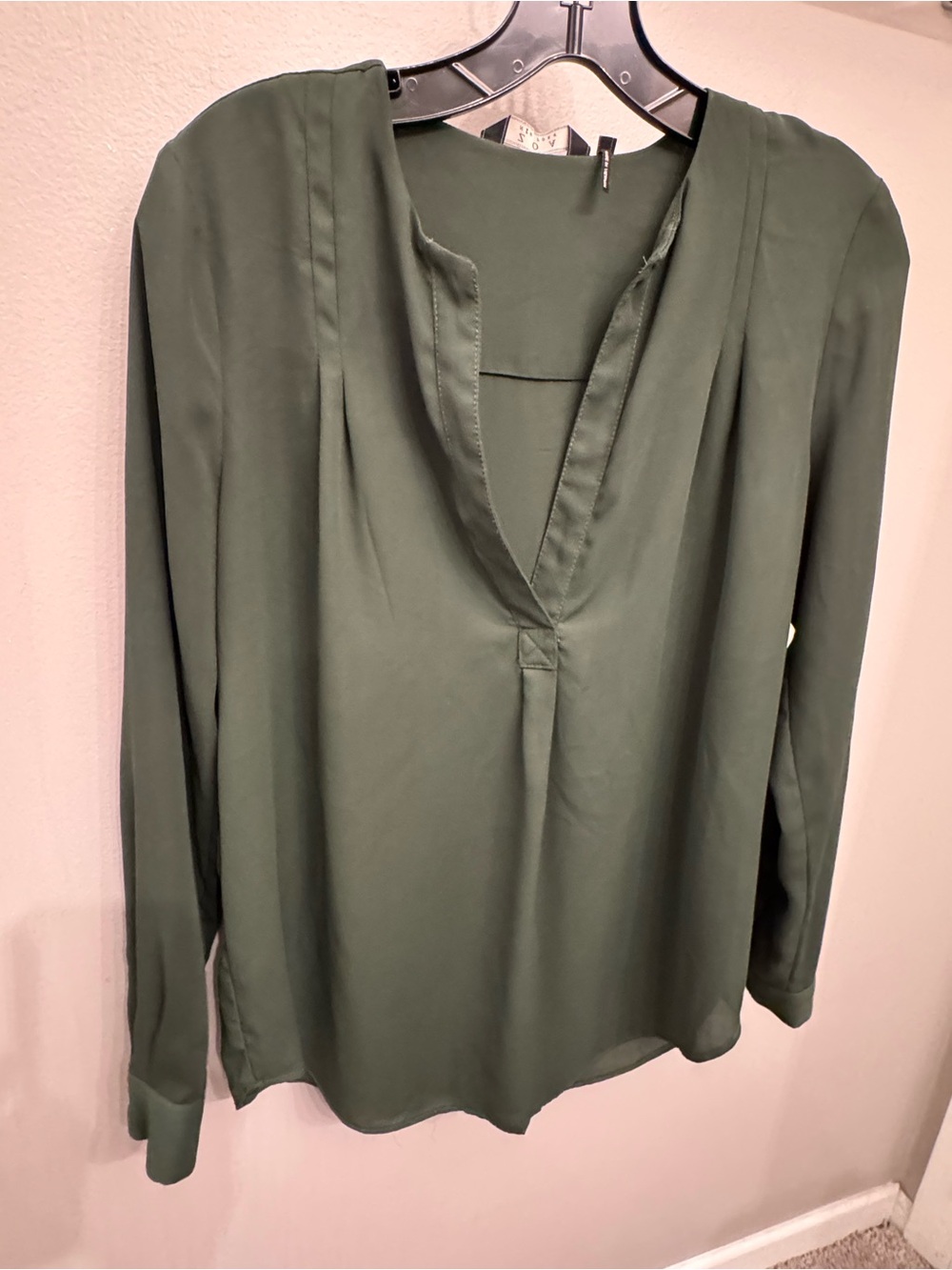 Zoe -  Olive Green V-Neck Long Sleeve Blouse